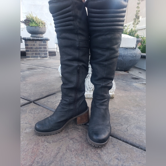 Lucky Brand Narlee Black Moto Lug Boots, Over-knee - Picture 2 of 7